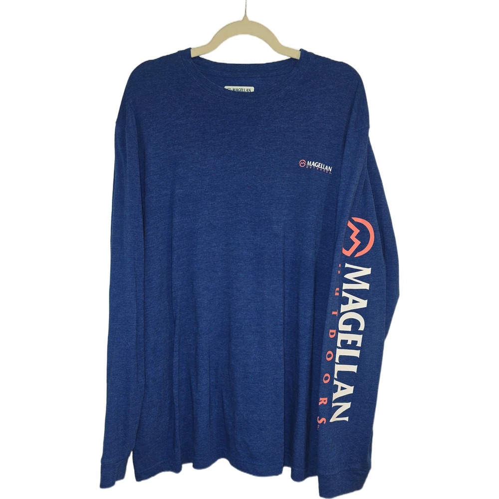 Magellan Outdoors Mens 2XL Blue Long Sleeve Graphic T-Shirt Classic Fit Heather